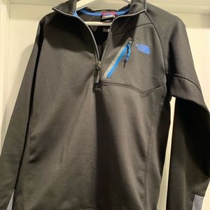 Men’s black and blue north face half zip